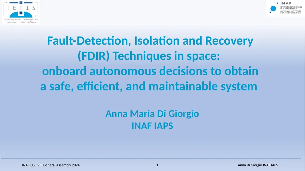 Fault-Detection, Isolation and Recovery (FDIR) - slide 1 of 15