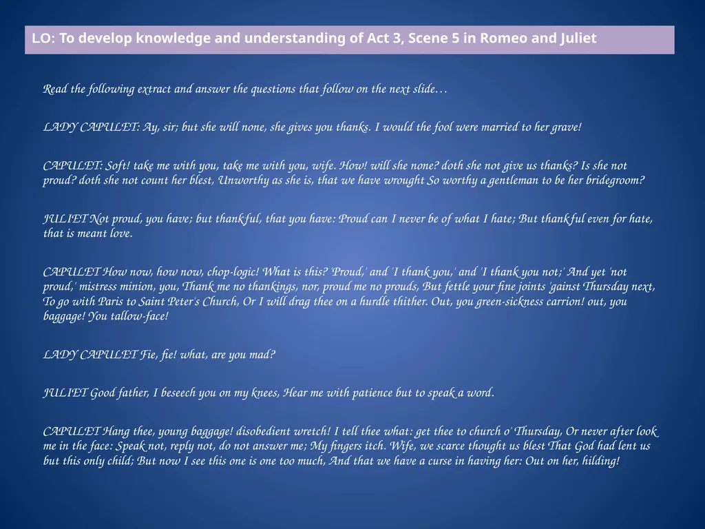 L.O. To develop knowledge and understanding of Act - slide 5 of 18