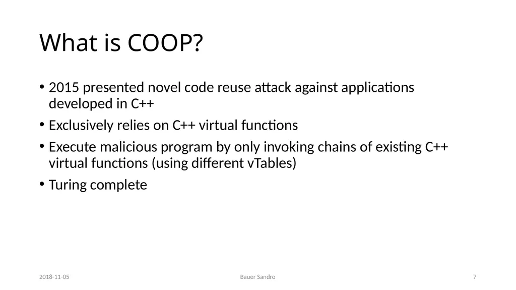 Counterfeit Object-oriented Programming (COOP) On - slide 7 of 27
