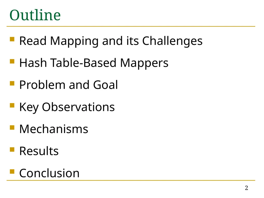 Accelerating Read Mapping with FastHASH Hongyi - slide 2 of 34