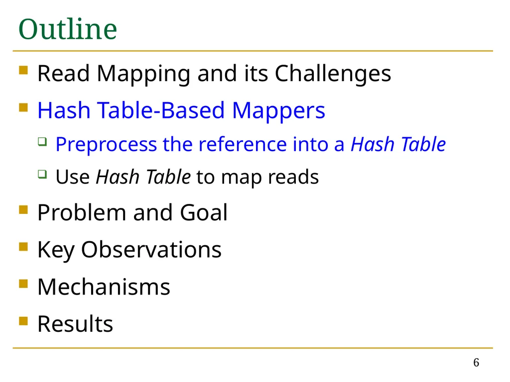 Accelerating Read Mapping with FastHASH Hongyi - slide 6 of 34