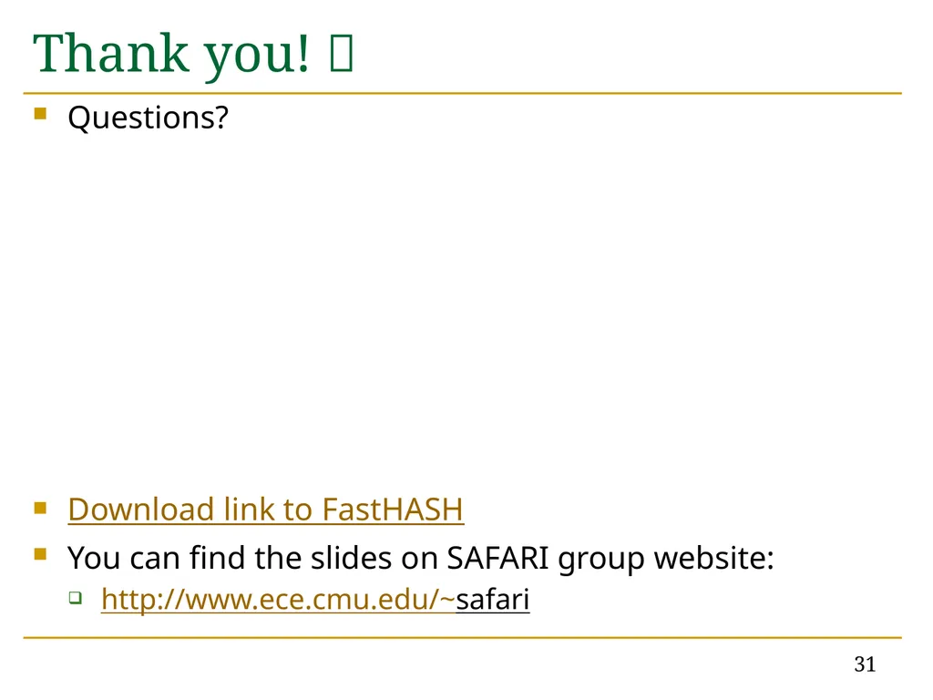Accelerating Read Mapping with FastHASH Hongyi - slide 31 of 34