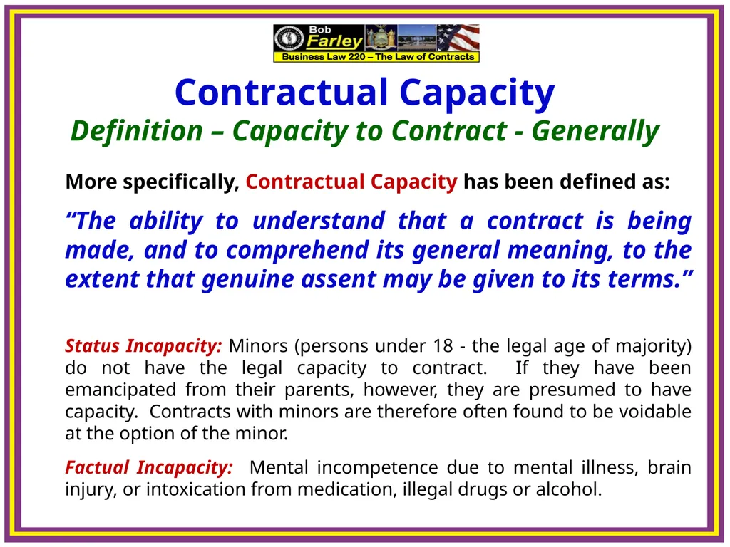 Slide Set Five A: Contractual Capacity Last Time – - slide 8 of 15
