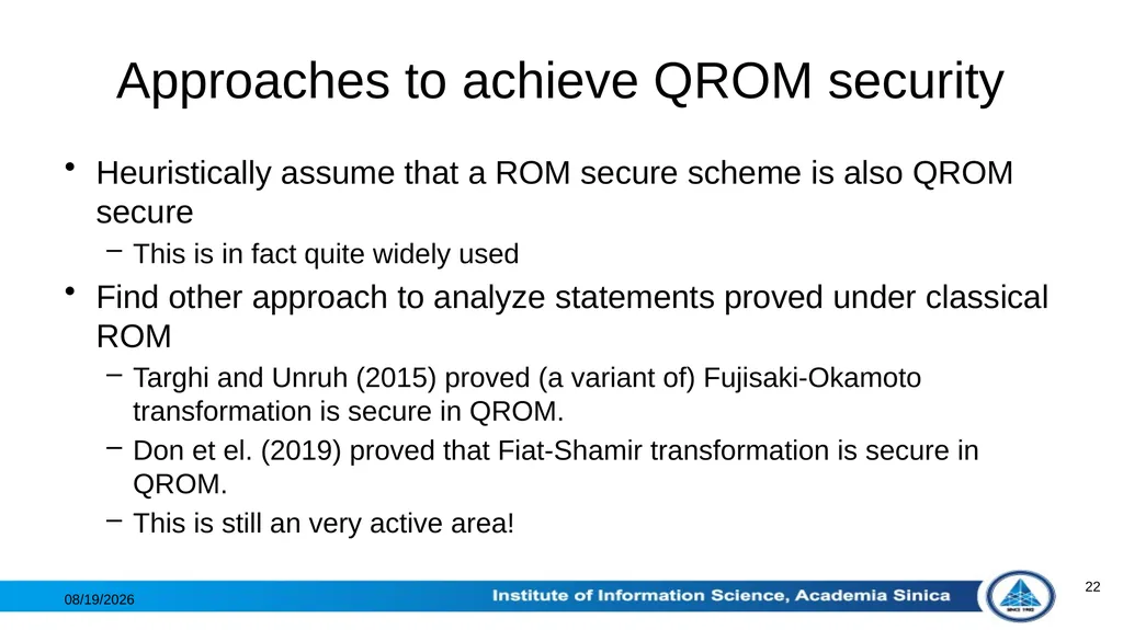Theoretical Aspects of Post-Quantum Cryptography - slide 22 of 23