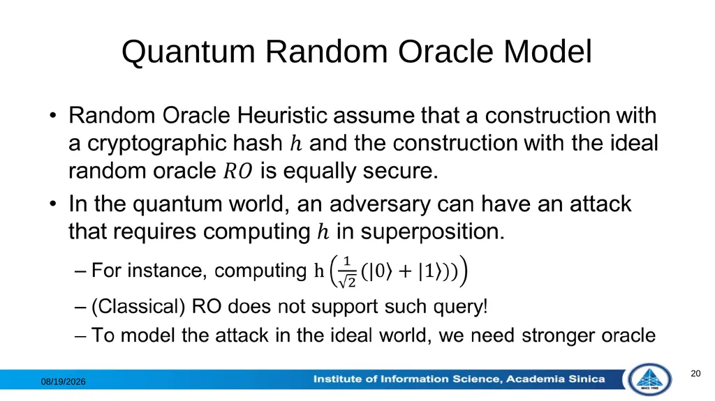 Theoretical Aspects of Post-Quantum Cryptography - slide 20 of 23