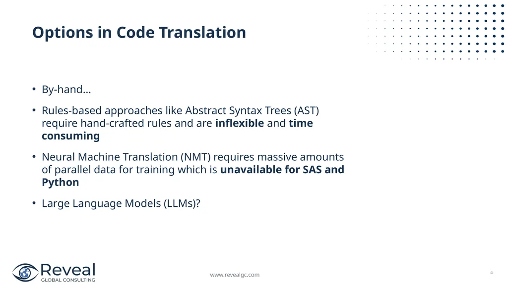 SAS to Python Scalable Code Translation April 23, - slide 4 of 17