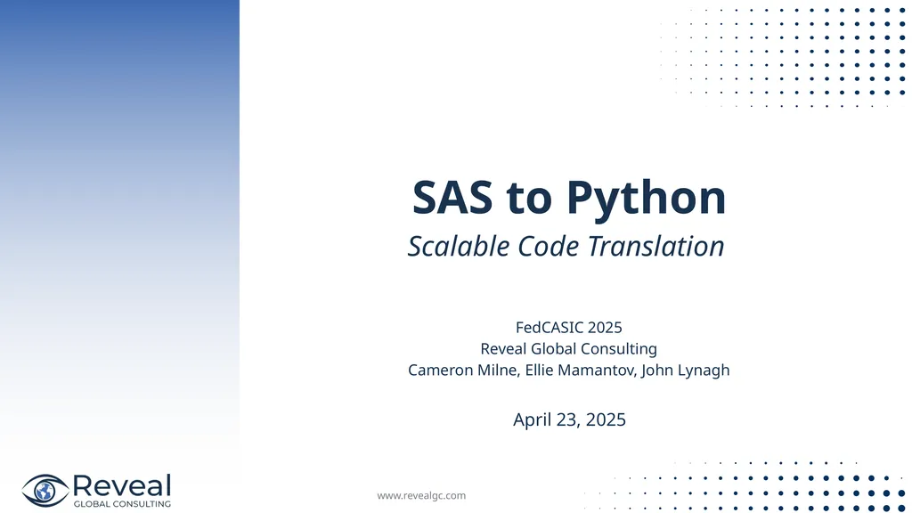 SAS to Python Scalable Code Translation April 23, - slide 1 of 17