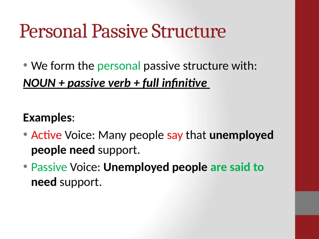 The passive: impersonal and personal structures, - slide 6 of 13