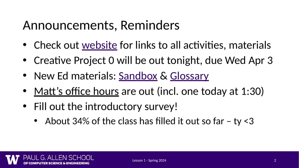 Lesson 1 - Spring 2024 1 CSE 121 Lesson 1: - slide 2 of 22