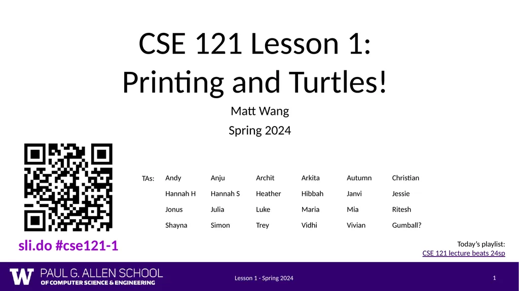 Lesson 1 - Spring 2024 1 CSE 121 Lesson 1: