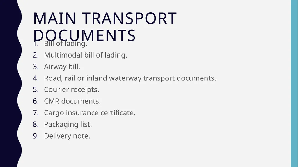 TRANSPORTatıon DOcUMENTS GENERAL INFO We all know, - slide 7 of 41