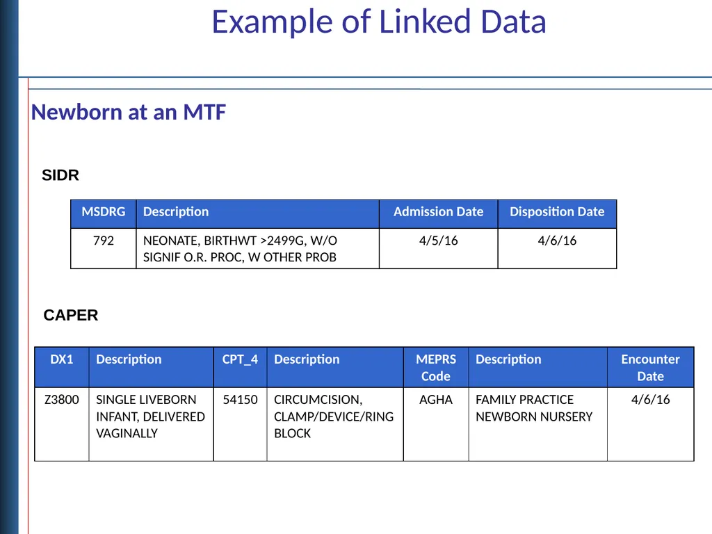 Data Linkages for DaVINCI Objectives Describe - slide 15 of 29