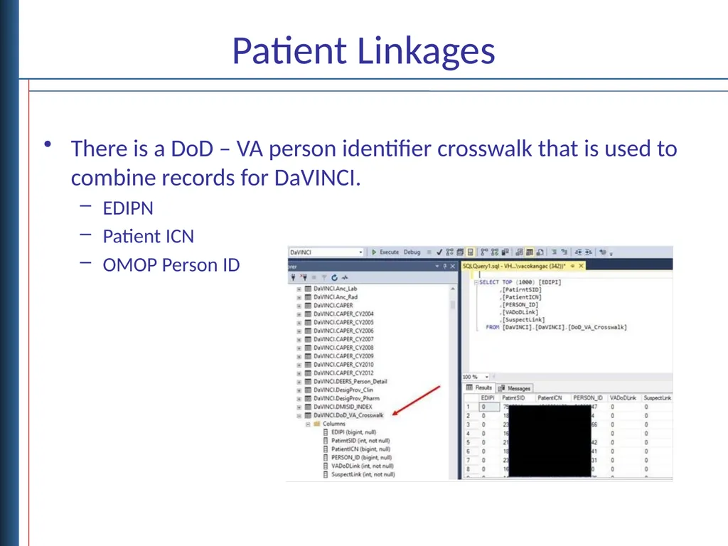 Data Linkages for DaVINCI Objectives Describe - slide 7 of 29