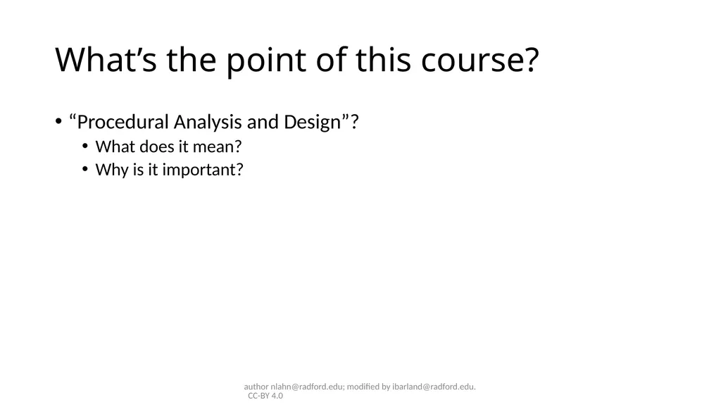 Course Intro ITEC320 author nlahn@radford.edu; - slide 2 of 20