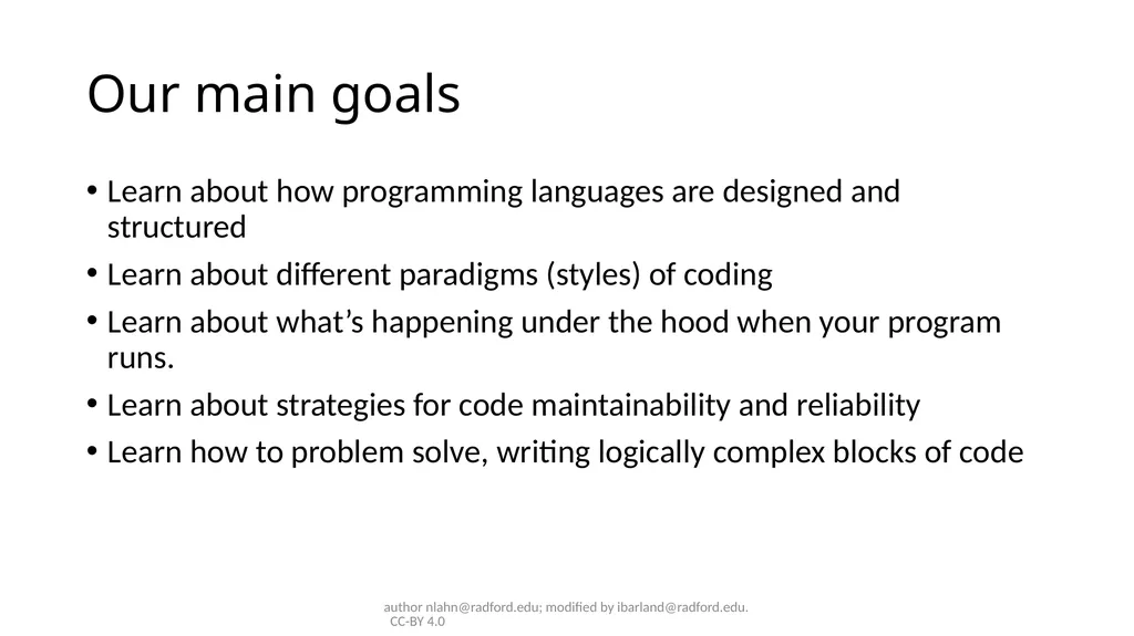 Course Intro ITEC320 author nlahn@radford.edu; - slide 7 of 20