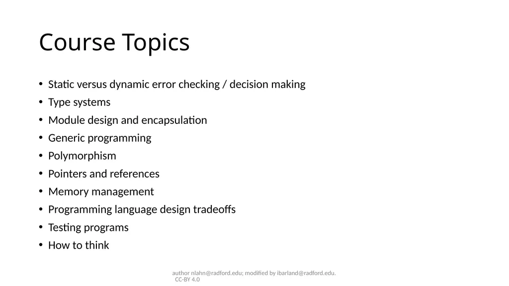 Course Intro ITEC320 author nlahn@radford.edu; - slide 6 of 20