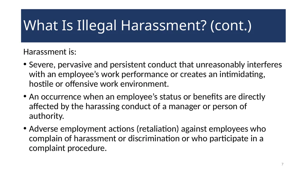 Harassment Prevention Training WELCOME! 2 - slide 7 of 27