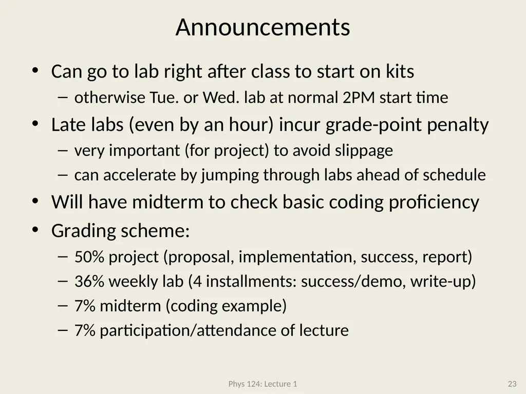 Physics 124: Lecture 1 Course Structure Crash - slide 23 of 24