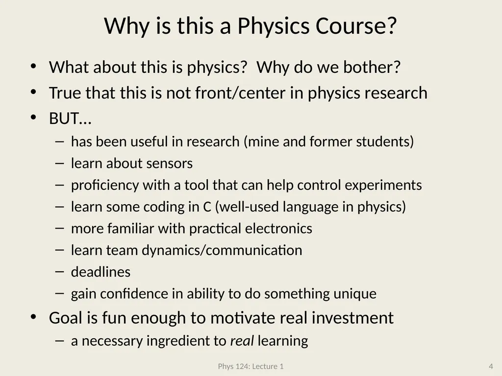 Physics 124: Lecture 1 Course Structure Crash - slide 4 of 24