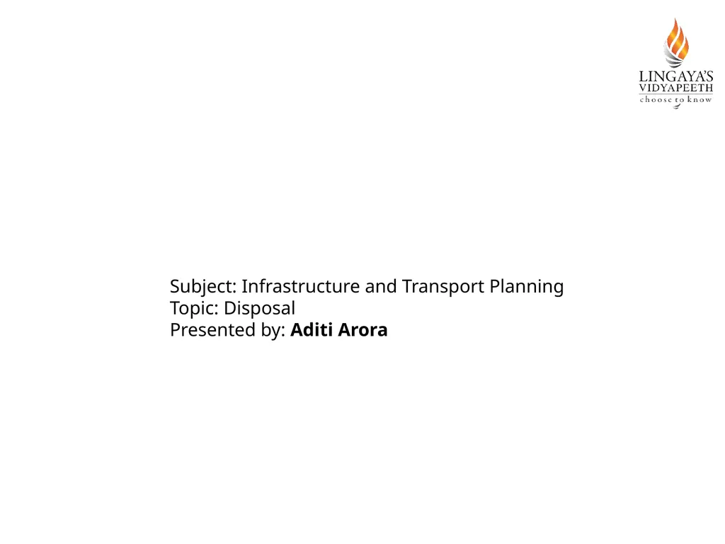 Subject: Infrastructure and Transport Planning - slide 1 of 15