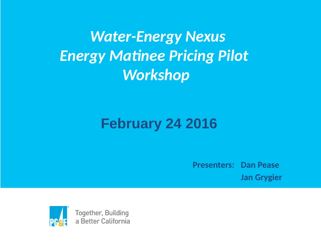 Water-Energy Nexus Energy Matinee Pricing Pilot