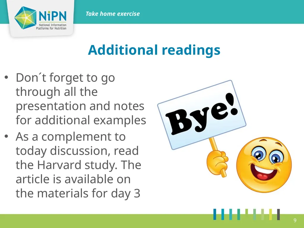Take home exercise Objectives Agree on a timeline - slide 9 of 10