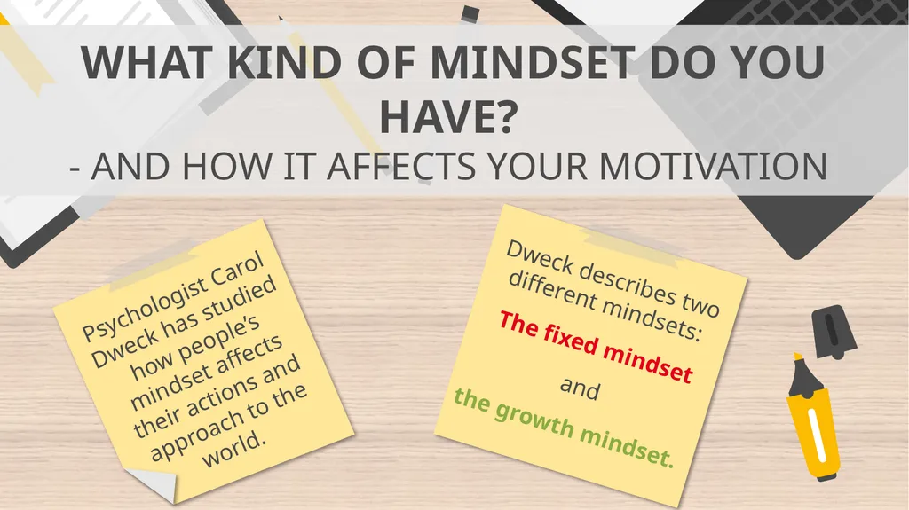 Dweck describes two different mindsets: The fixed - slide 1 of 6