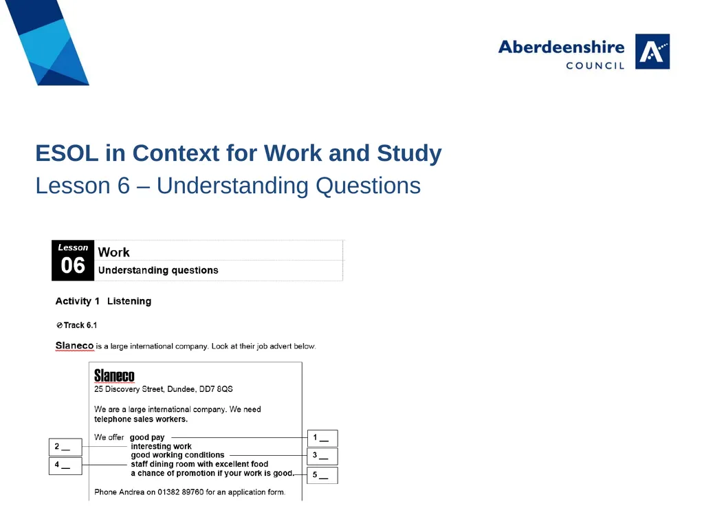 Lesson 6 Work Understanding Questions Lesson 06 - slide 2 of 15