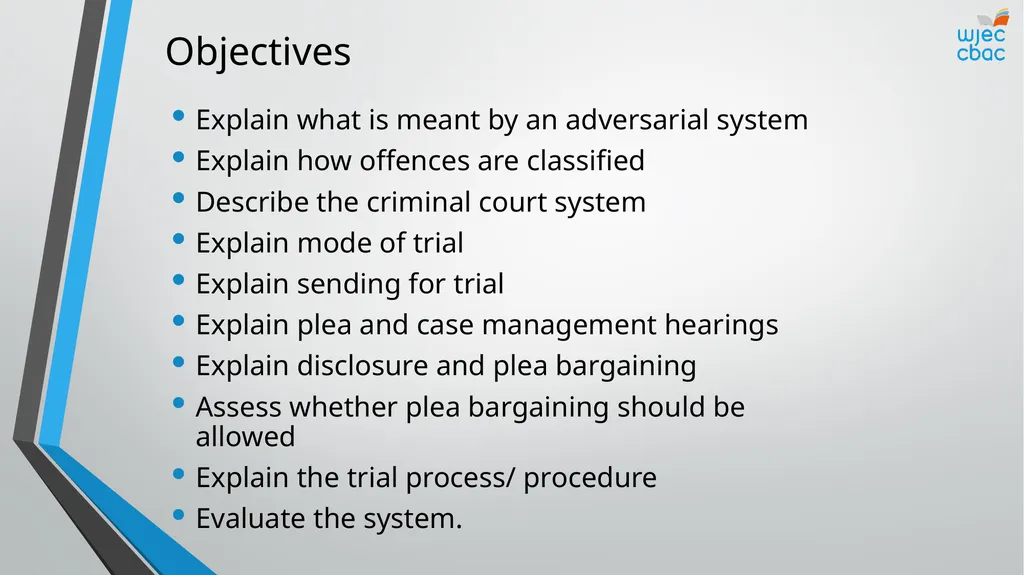 The Criminal Process Criminal Courts Objectives - slide 2 of 15