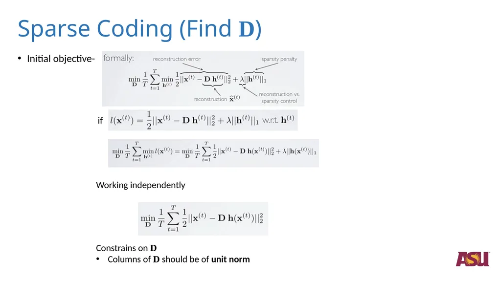 Optimizations in Sparce Coding Unlabeled data is - slide 7 of 13