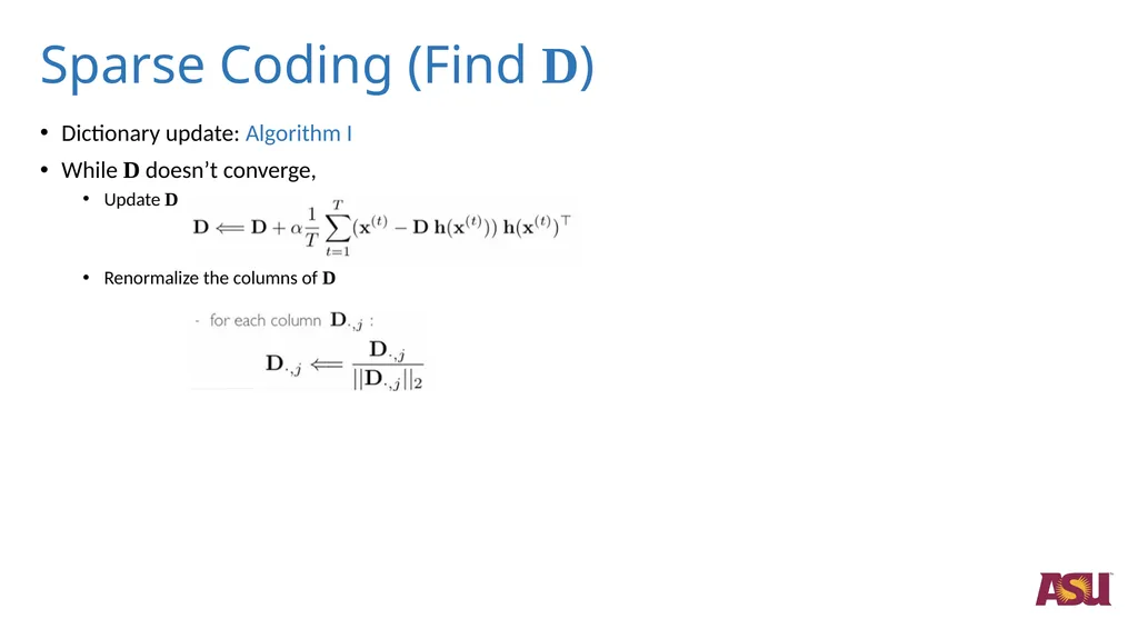Optimizations in Sparce Coding Unlabeled data is - slide 8 of 13