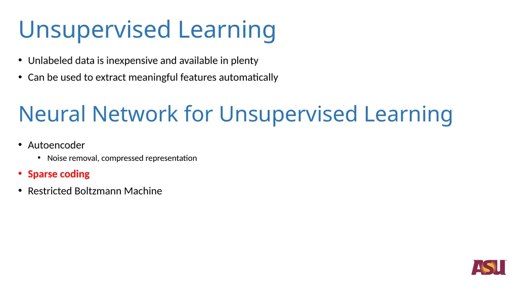 Optimizations in Sparce Coding Unlabeled data is - slide 2 of 13