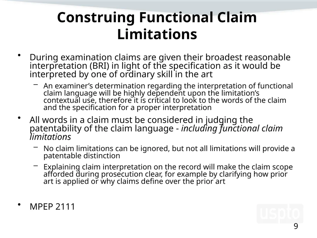 Examining Functional Claim Limitations: Focus on - slide 9 of 33