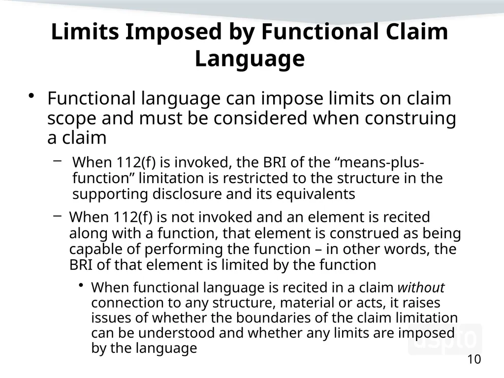 Examining Functional Claim Limitations: Focus on - slide 10 of 33