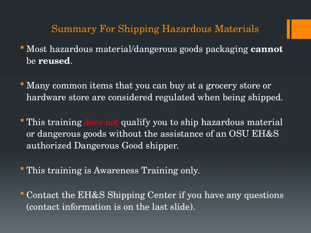 Shipping and Receiving Hazardous Materials - slide 20 of 21