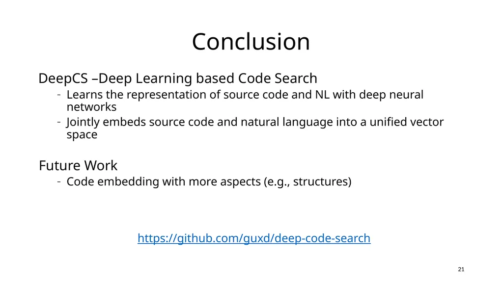 Deep Code Search Xiaodong Gu Hong Kong University - slide 21 of 21