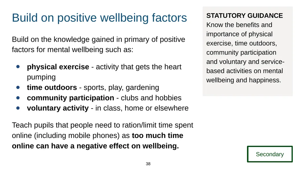 Training module Teaching mental wellbeing Part of: - slide 38 of 62