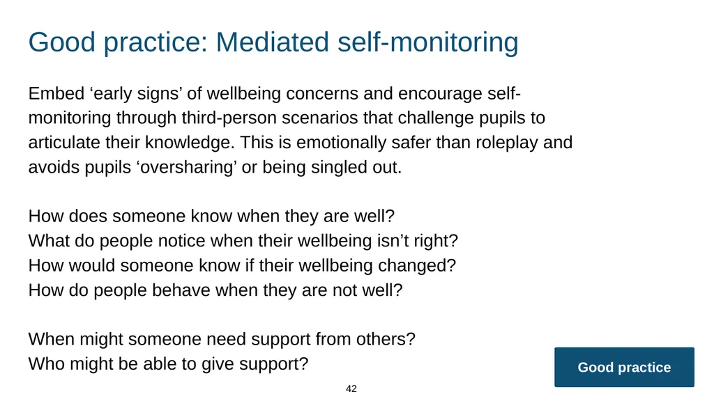 Training module Teaching mental wellbeing Part of: - slide 42 of 62