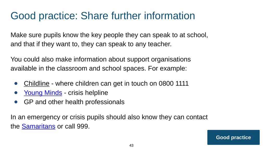 Training module Teaching mental wellbeing Part of: - slide 43 of 62
