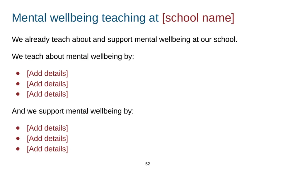 Training module Teaching mental wellbeing Part of: - slide 52 of 62