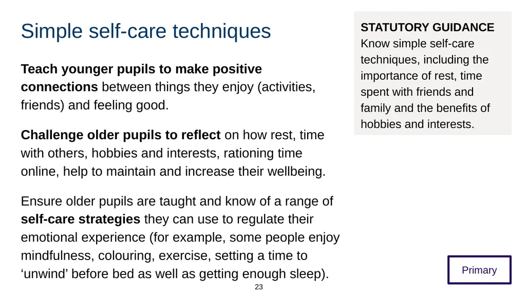 Training module Teaching mental wellbeing Part of: - slide 23 of 62