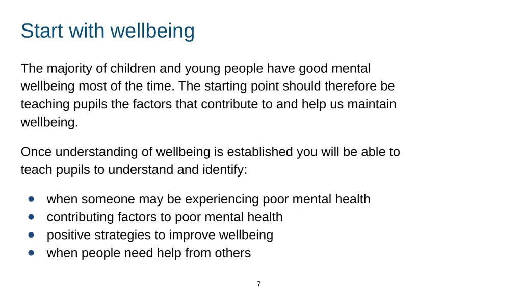Training module Teaching mental wellbeing Part of: - slide 7 of 62