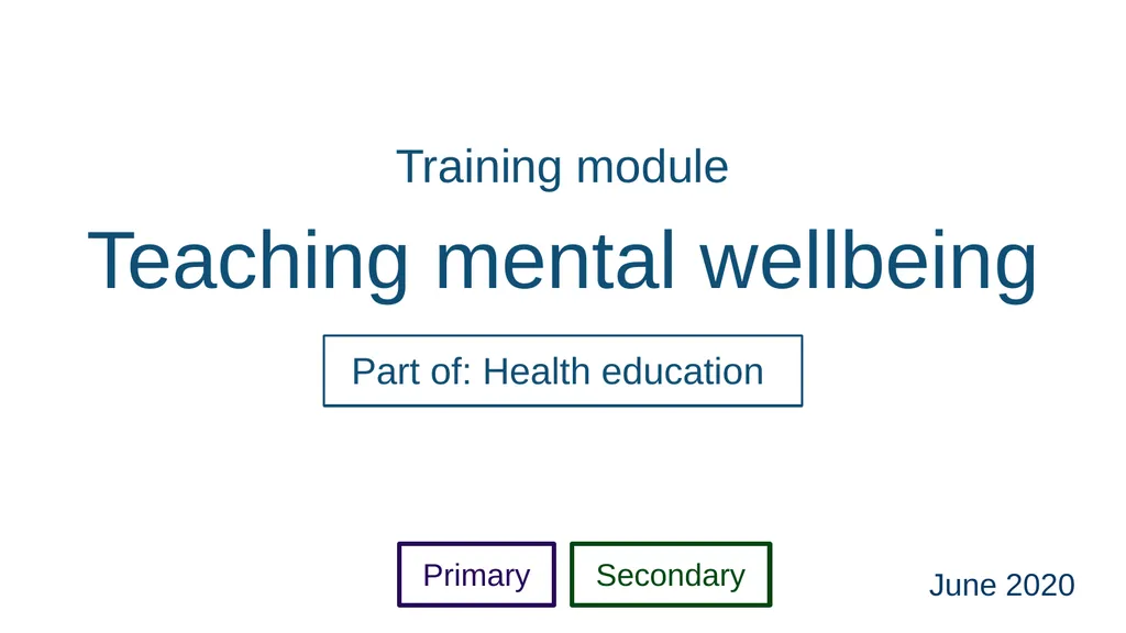 Training module Teaching mental wellbeing Part of: - slide 1 of 62