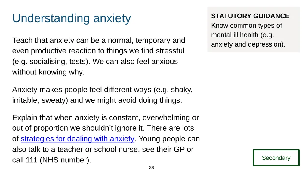 Training module Teaching mental wellbeing Part of: - slide 36 of 62