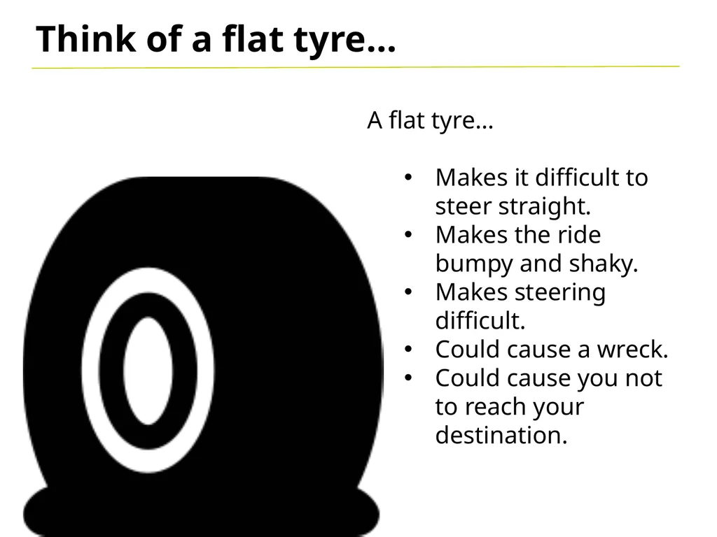 Wheel of Wellbeing A flat tyre… Makes it difficult - slide 2 of 12