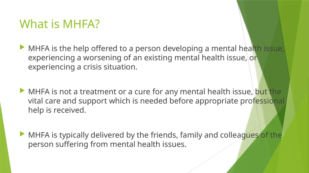 Mental Health First Aid October 2020 What is - slide 3 of 22