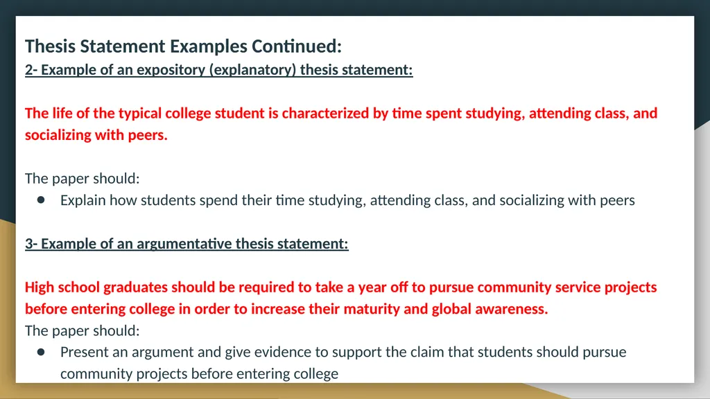 The Writing and Reading Center Thesis Statements - slide 5 of 12