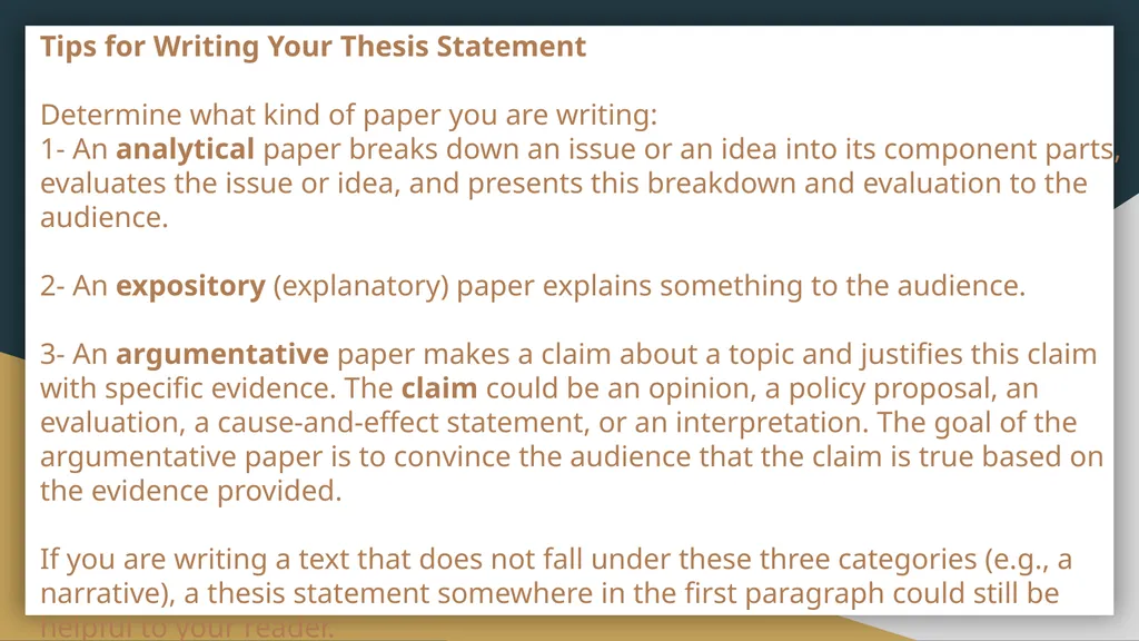 The Writing and Reading Center Thesis Statements - slide 3 of 12