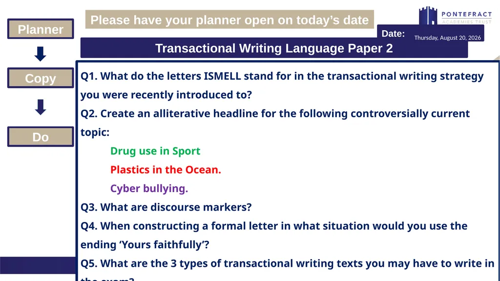 Please have your planner open on today’s date - slide 1 of 22