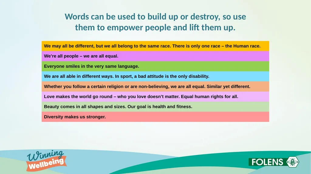 Inclusion for all WINNING WELLBEING Diversity - slide 5 of 5